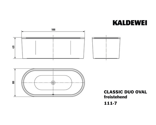 Kaldewei Classic Duo Oval baignoire îlot plan de dimensions