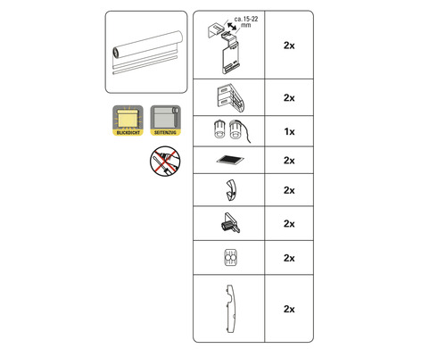 Abbildung der Einzelteile für ein Rollo