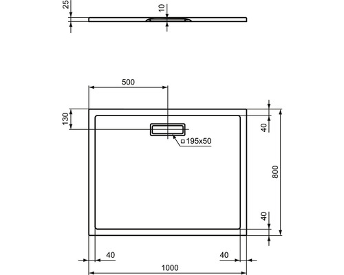 Dessin technique d''un receveur de douche avec dimensions