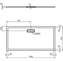 Schéma technique d''un receveur de douche avec dimensions