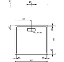 Dessin technique d''un receveur de douche avec dimensions.