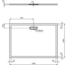 Dessin technique d''un receveur de douche avec dimensions.