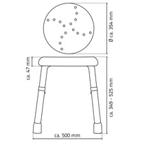Dessin technique d''un tabouret de douche avec indications de dimensions