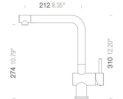 Plan coté d''un robinet de cuisine avec les dimensions 212, 274 et 310 millimètres.
