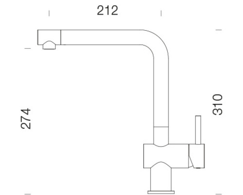 Technische Zeichnung einer Küchenarmatur mit Maßen
