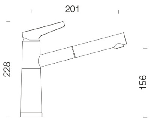 Technische Zeichnung einer Küchenarmatur mit Maßen