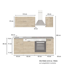 Cuisine complète avec appareils Held Möbel Sorrento 210 cm chêne mat démontée variante réversible 1003.6282