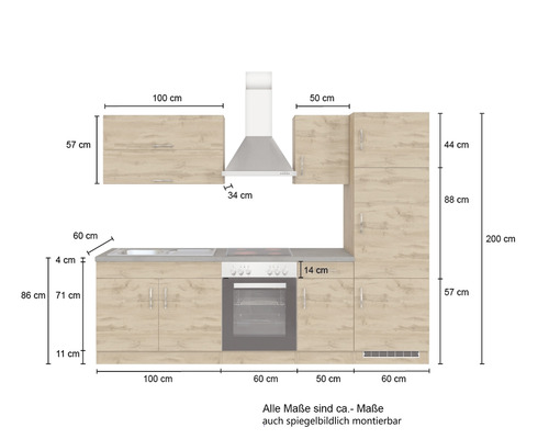Küchenzeile mit Maßen.