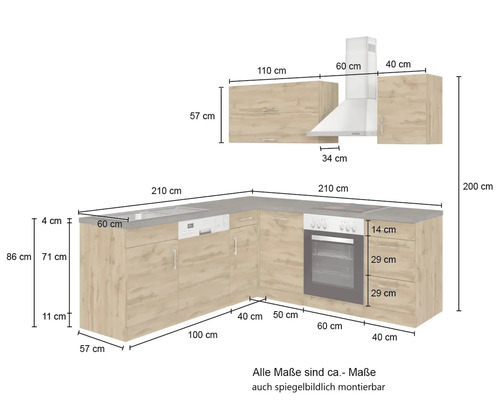 Küchenzeile mit Abmessungen
