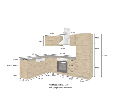 Küchenzeile mit Maßen