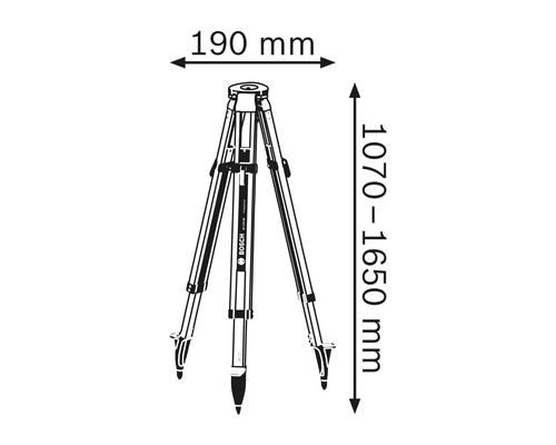 Stativ mit den Maßen 190 mm und 1070 bis 1650 mm