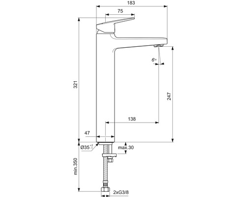 Masse einer Waschtischarmatur