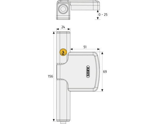 Illustration de la poignée de fenêtre ABUS FG300 avec dimensions.