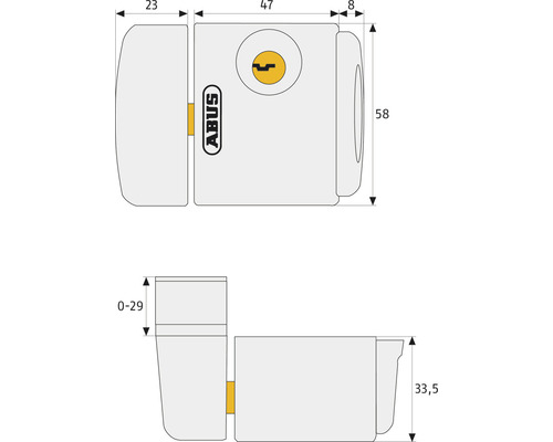 Illustration avec les dimensions du verrou de porte ABUS