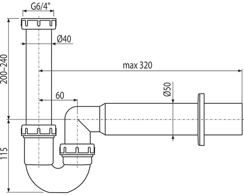 Dessin technique d''un siphon avec des dimensions