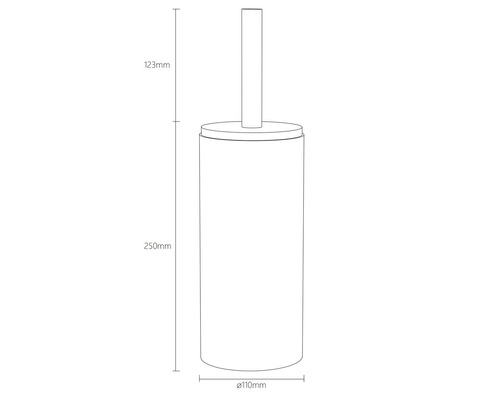 Technische Zeichnung einer WC-Garnitur mit den Maßen 250 mm Höhe und 110 mm Durchmesser.
