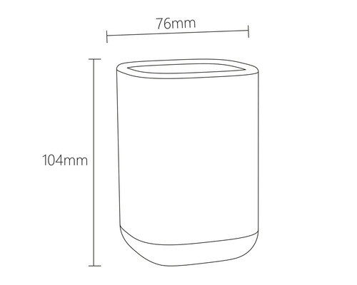 Technische Zeichnung eines Bechers mit den Maßen 76 Millimeter mal 104 Millimeter.