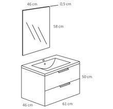 Badmöbel-Set Differnz Bolo 61 x 110 x 46 cm Frontfarbe eiche hell Waschtisch weiß und Spiegel Waschtisch Unterschrank