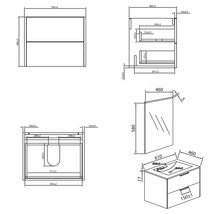 Badmöbel-Set Differnz Bolo 61 x 110 x 46 cm Frontfarbe eiche hell Waschtisch weiß und Spiegel Waschtisch Unterschrank