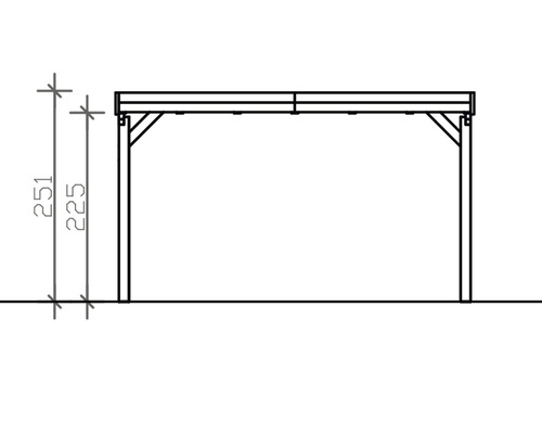 Technische Zeichnung einer Holzpergola mit Maßangaben
