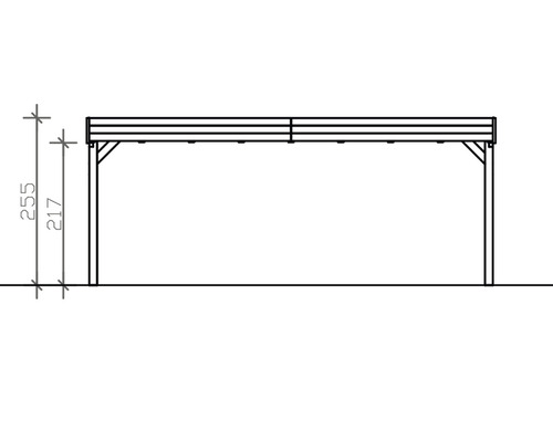 Zeichnung eines Holzcarports mit Höhenangabe