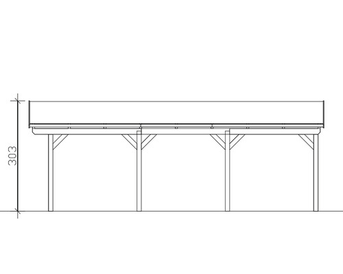 Dessin technique d''un carport avec indication de hauteur de 303 centimètres