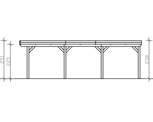 Abbildung einer Holz-Terrassenüberdachung mit Maßangaben
