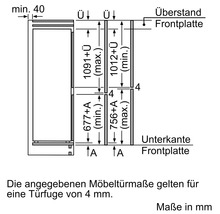 Technische Zeichnung mit Maßangaben für eine Möbeltür