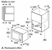 Maße des Einbaugeräts in Millimeter