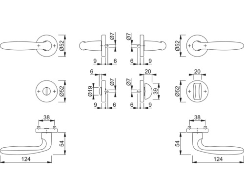 Dessin technique d''une poignée de porte avec indications de dimensions