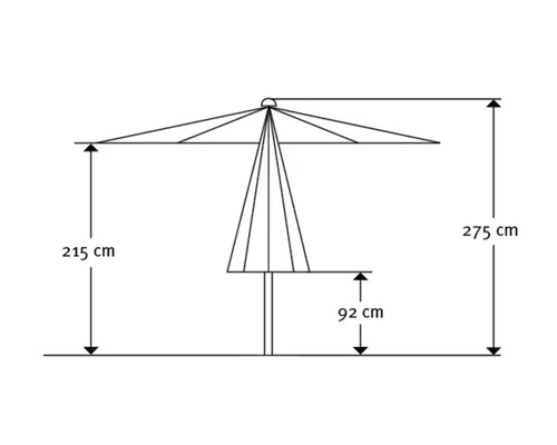 Dessin technique d''un parasol avec indications de hauteur