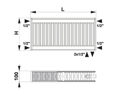 Planheizkörper ROTHEIGNER Typ DK (22) 6-fach (unten rechts oder seitlich) 300 x 2600 mm weiß-0