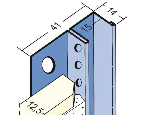 Detailansicht eines Metallprofils mit Maßangaben für Bauprojekte
