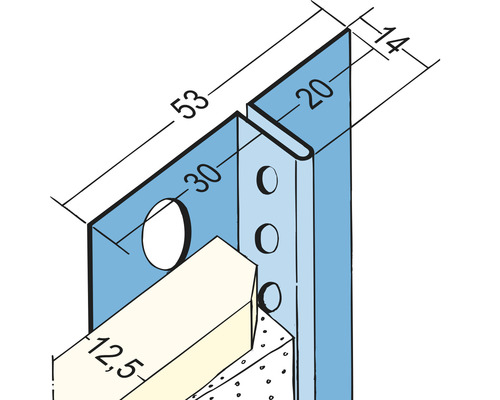 Technische Zeichnung eines Wandwinkelprofils mit Maßangaben