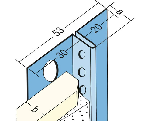 Illustration einer Lochwinkelverbindung mit Maßangaben