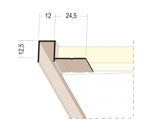 Technische Zeichnung eines Abschlussprofils mit Maßangaben