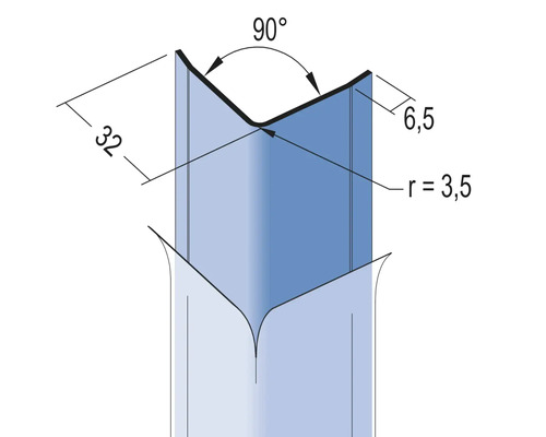 Illustration d''un profilé d''angle à 90 degrés avec des mesures