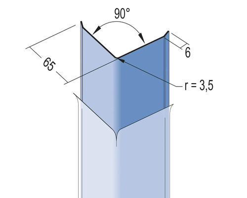Dessin technique d''un angle de 90 degrés avec indications de dimensions