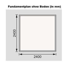 Fundamentplan mit Maßangaben 2400 x 2400 Millimeter ohne Boden