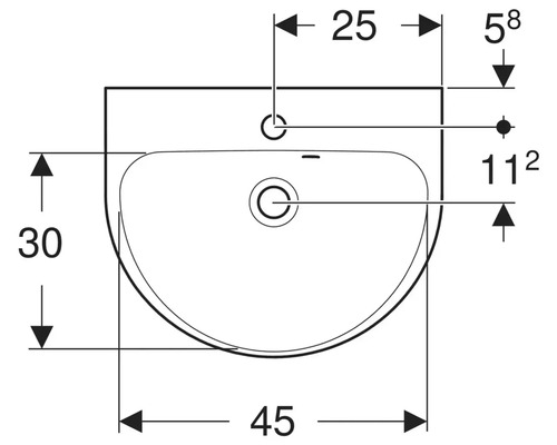 Technische Zeichnung eines Waschbeckens mit Maßangaben