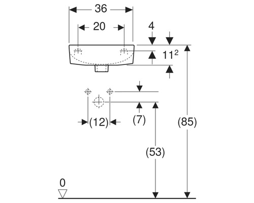 Dessin technique d''un lavabo avec dimensions.