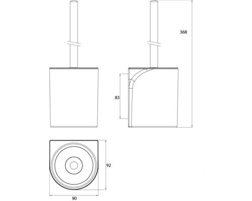 Technische Zeichnung einer WC-Garnitur mit Maßangaben