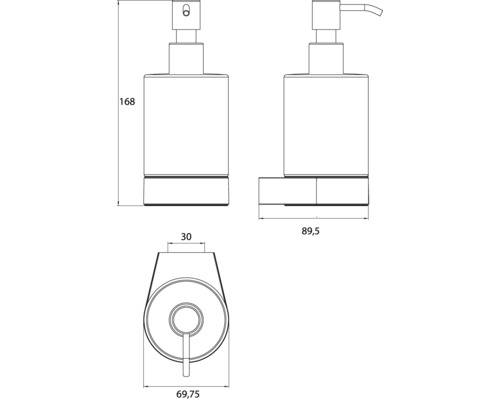 Dessin technique d''un distributeur de savon avec cotes