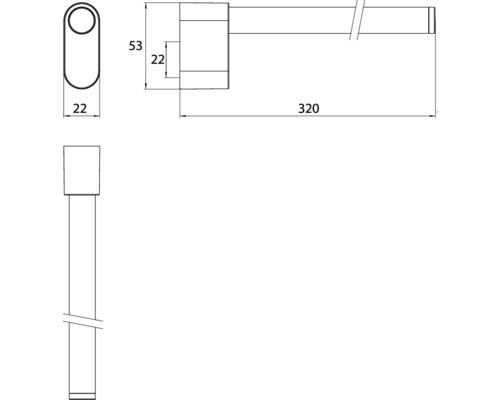 Technische Zeichnung eines Handtuchhalters mit Maßangaben