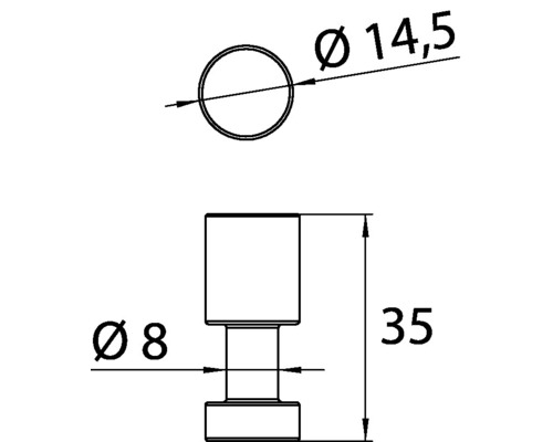 Technische Zeichnung eines Bolzens mit Maßangaben