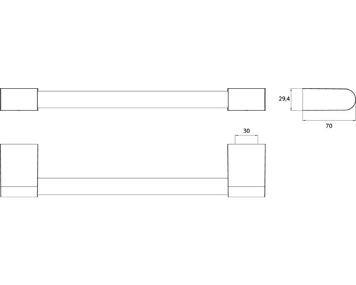 Schéma technique d''une poignée de meuble avec dimensions