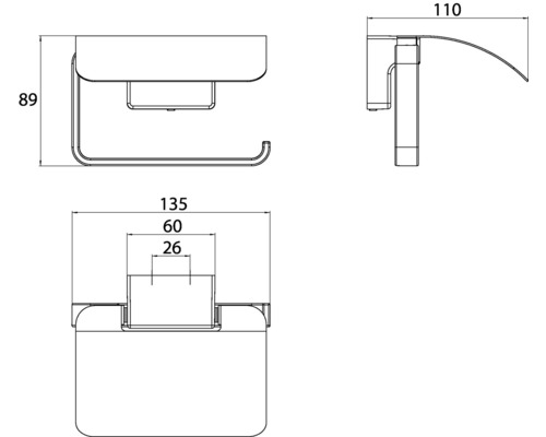 Schéma technique d''un porte-papier toilette avec dimensions
