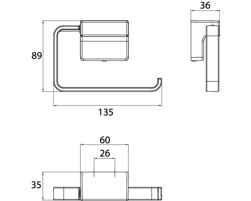 Dessin technique d''un porte-papier toilette avec dimensions