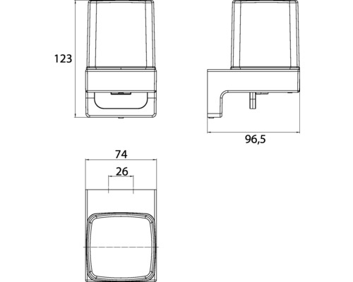 Abmessungen einer Aussenleuchte als technische Zeichnung