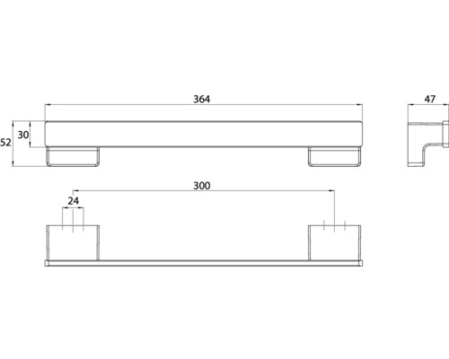 Technische Zeichnung eines Möbelgriffs mit Maßangaben